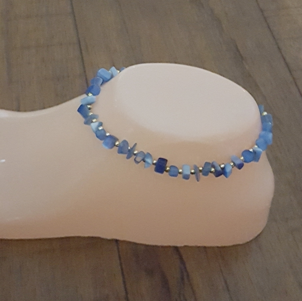 Vintage - Blue Stone & Silver Bead Anklet